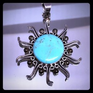 Vintage Turquoise Sterling Silver Pendant Sun ☀️
